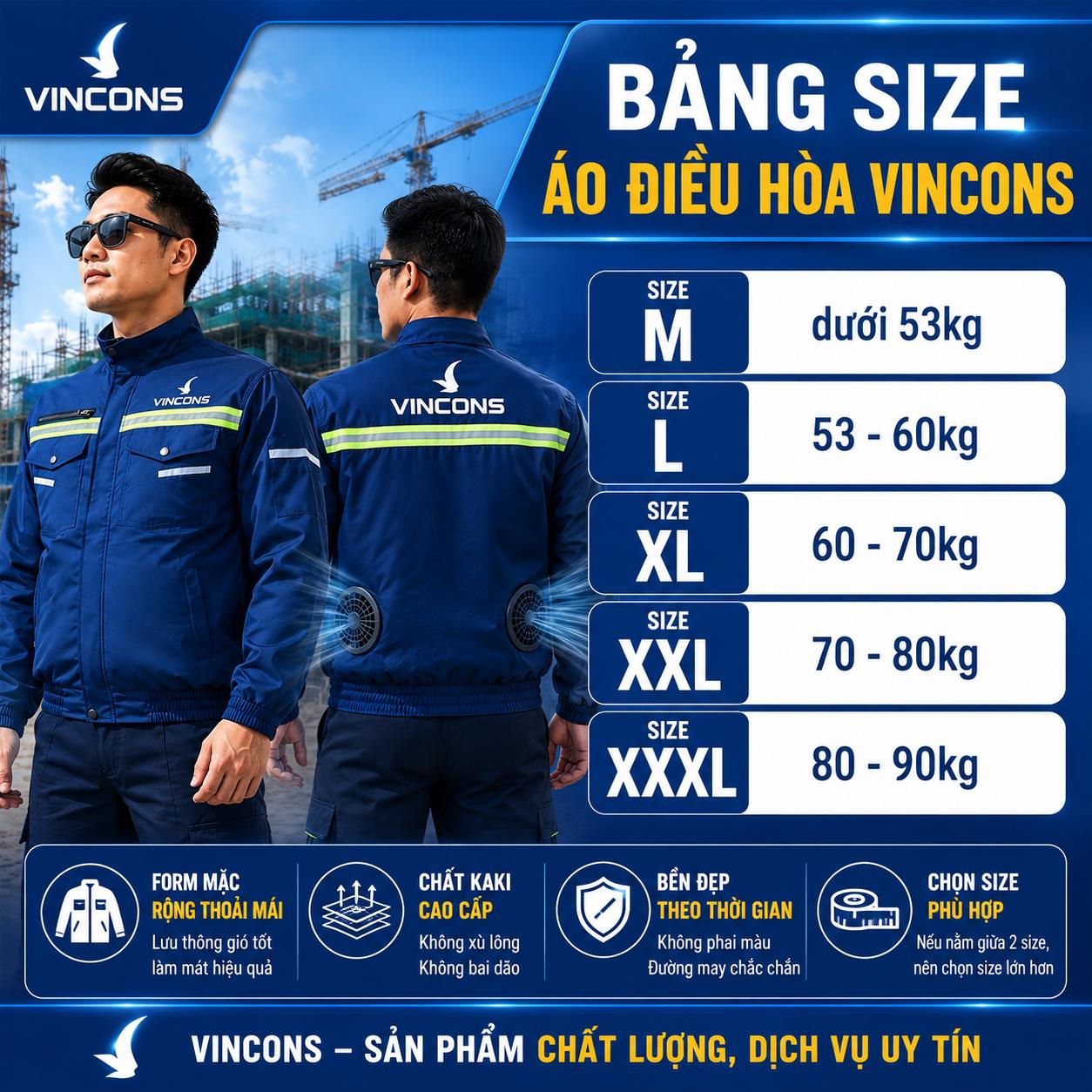 Bảng size áo điều hòa